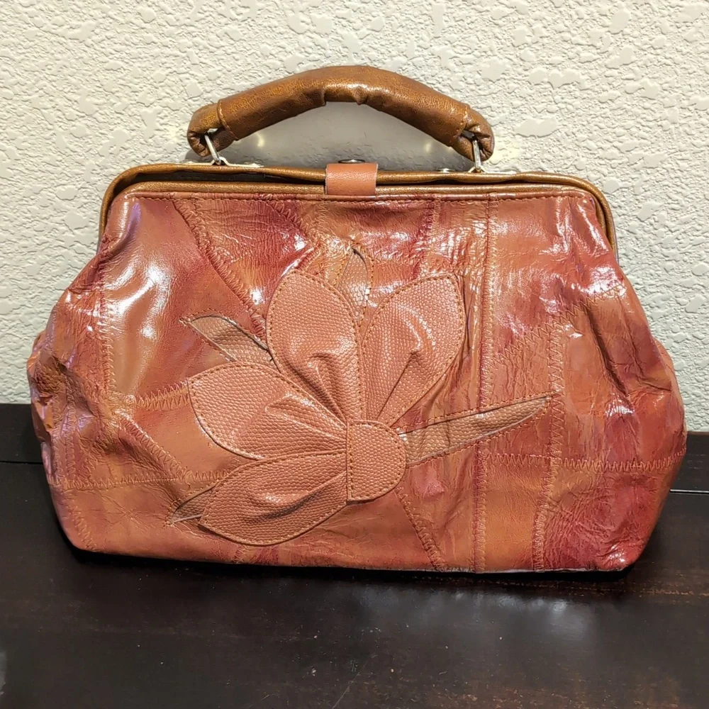 Gorgeous Genuine Leather Appliqued Brown Handbag / Satchel / Bag / Purse - Picture 9 of 9